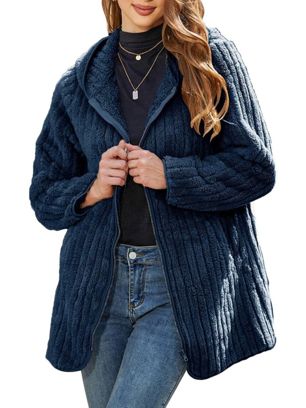 Cozy Hooded Fleece Jacket for Women - Warm Full Zip Sherpa Coat S-5XL